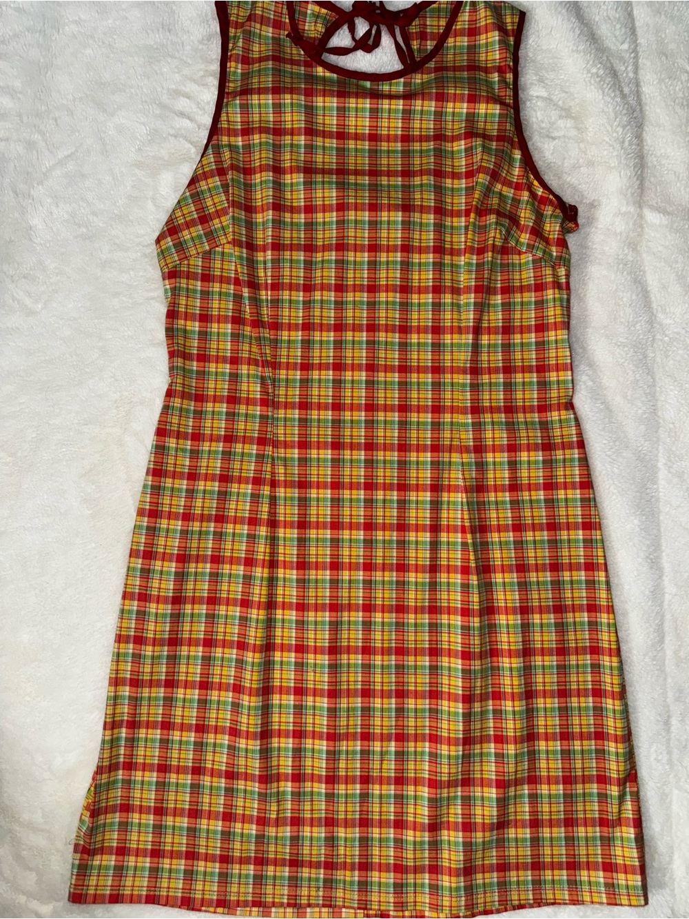 Y2K Sleeveless Plaid Midi Dress in Orange , Yellow and Green - Vtg Pull-On Style